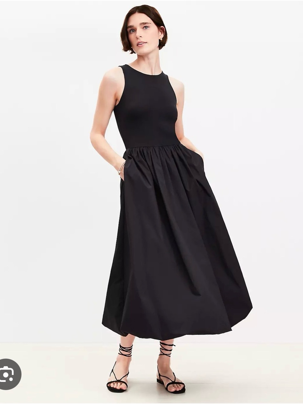 LOFT Poplin Bubble Mixed Media Midi Dress